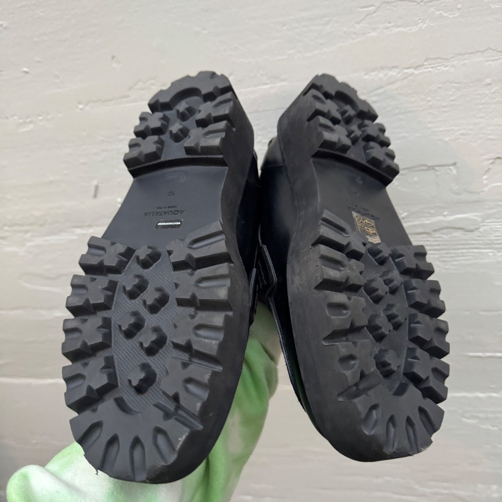Aquatalia Platform Penny Loafers 10 Black Leather Chunky Lug Sole Waterproof y2k - Picture 4 of 11